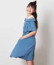 KJEHV20044 a.v.v KIDS(アー・ヴェ・ヴェ) [100-130]レイヤード風オフショルワンピース ブラック