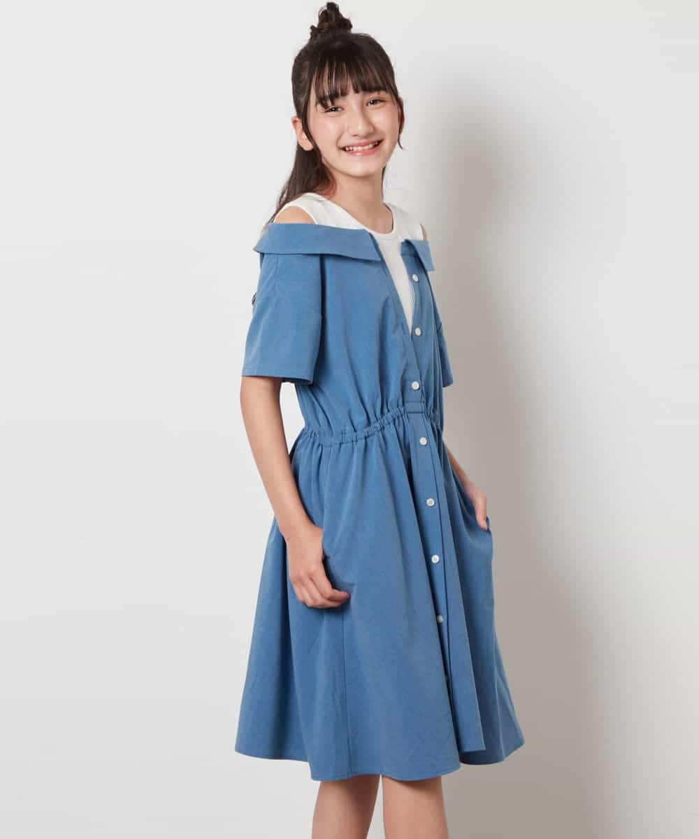 KJEHW20049 a.v.v KIDS(アー・ヴェ・ヴェ) [140-150]レイヤード風オフショルワンピース ブラック
