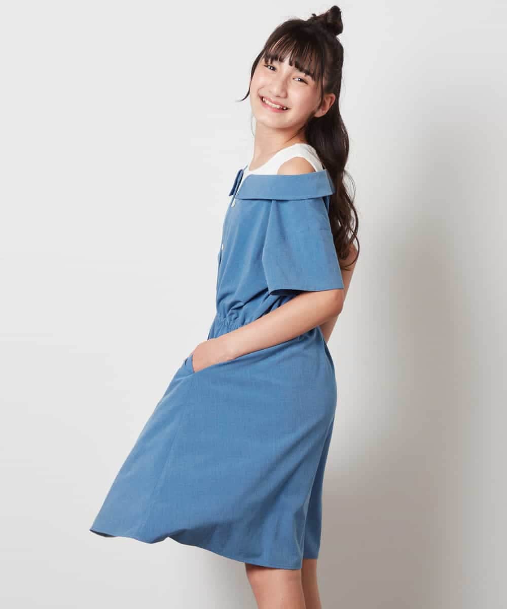 KJEHW20049 a.v.v KIDS(アー・ヴェ・ヴェ) [140-150]レイヤード風オフショルワンピース ブラック