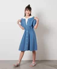 KJEHW20049 a.v.v KIDS(アー・ヴェ・ヴェ) [140-150]レイヤード風オフショルワンピース ブラック