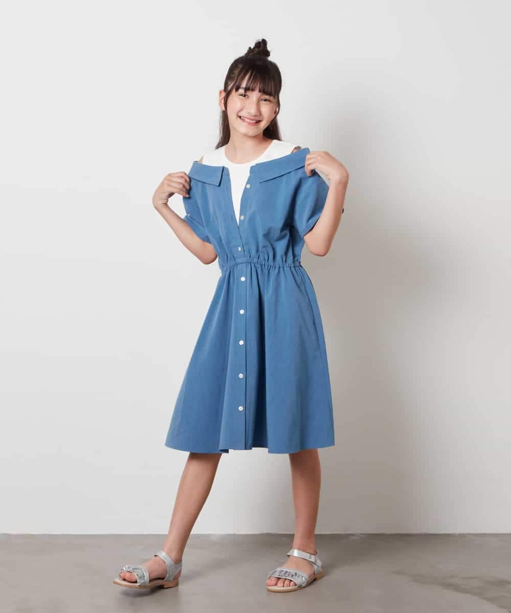 KJEHW20049 a.v.v KIDS(アー・ヴェ・ヴェ) [140-150]レイヤード風オフショルワンピース ブラック