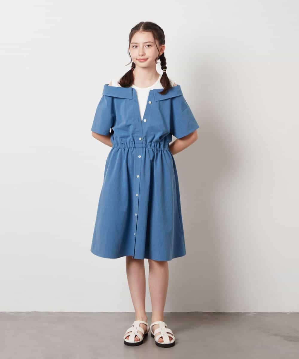 KJEHW20049 a.v.v KIDS(アー・ヴェ・ヴェ) [140-150]レイヤード風オフショルワンピース ブラック