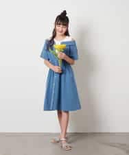 KJEHX20054 a.v.v KIDS(アー・ヴェ・ヴェ) [160]レイヤード風オフショルワンピース ブラック