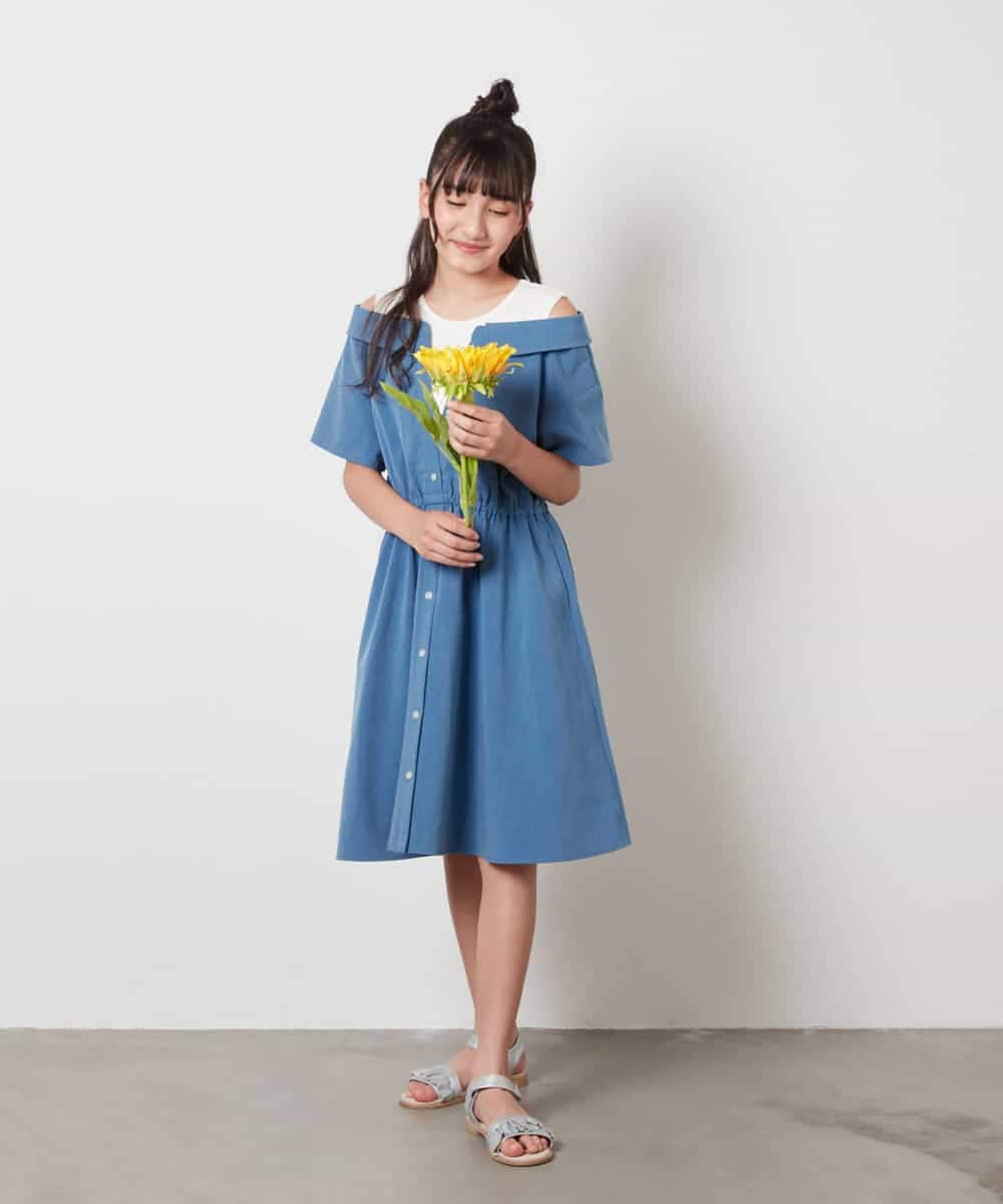 KJEHX20054 a.v.v KIDS(アー・ヴェ・ヴェ) [160]レイヤード風オフショルワンピース ブラック