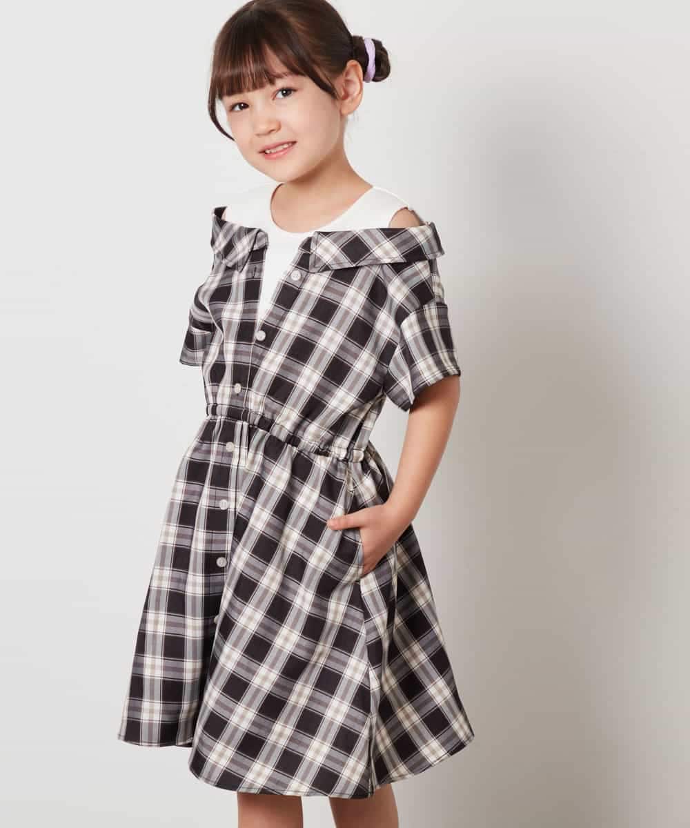 KJEHX20054 a.v.v KIDS(アー・ヴェ・ヴェ) [160]レイヤード風オフショルワンピース ブラック