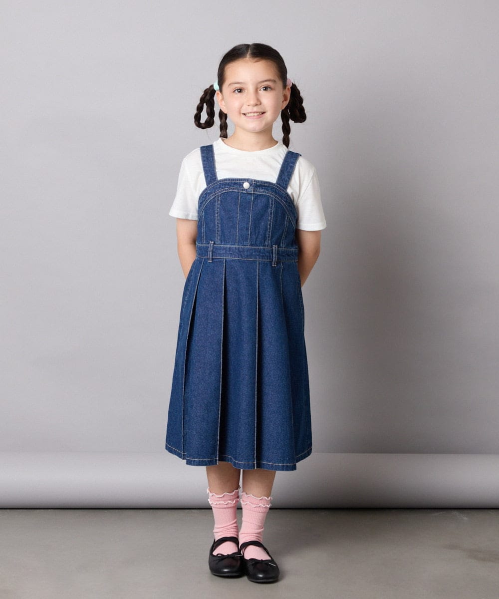 KJEJA30059 a.v.v KIDS(アー・ヴェ・ヴェ) [130-160]デニムプリーツジャンスカ ブルー