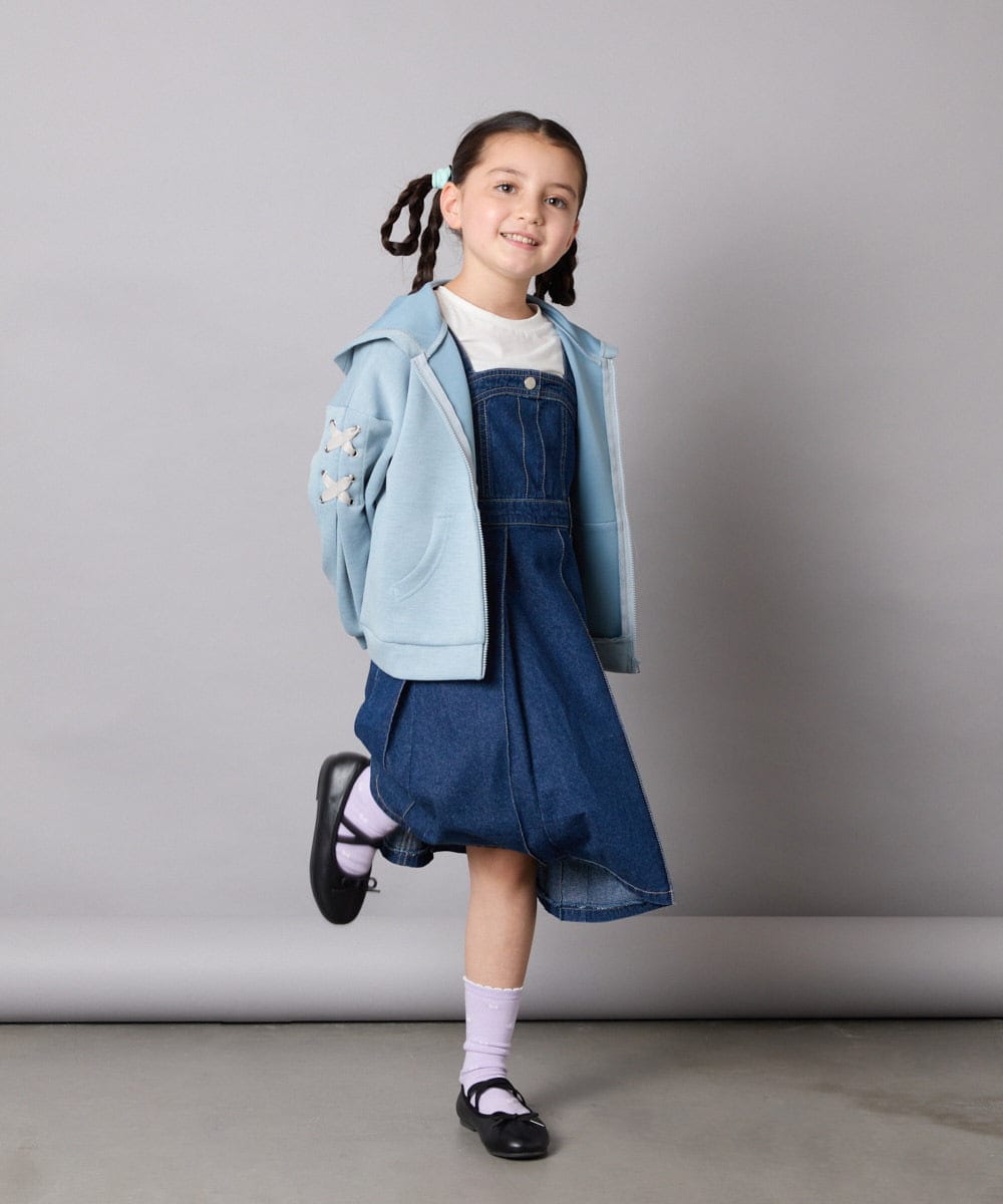 KJEJA30059 a.v.v KIDS(アー・ヴェ・ヴェ) [130-160]デニムプリーツジャンスカ ブルー