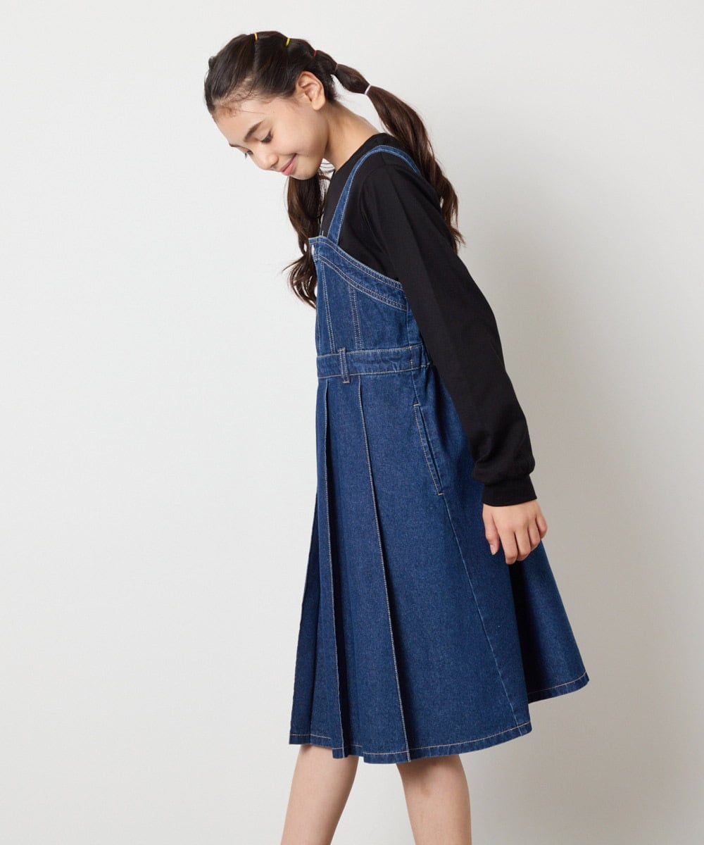 KJEJA30059 a.v.v KIDS(アー・ヴェ・ヴェ) [130-160]デニムプリーツジャンスカ ブルー