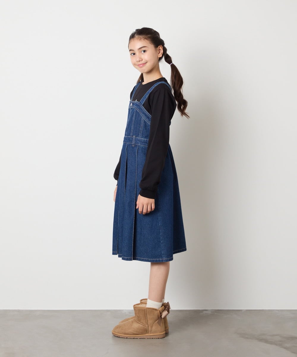KJEJA30059 a.v.v KIDS(アー・ヴェ・ヴェ) [130-160]デニムプリーツジャンスカ ブルー