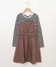 KJEJK04034 a.v.v KIDS(アー・ヴェ・ヴェ) [140-150]アシメフロントデザインドッキングワンピース ブラウン