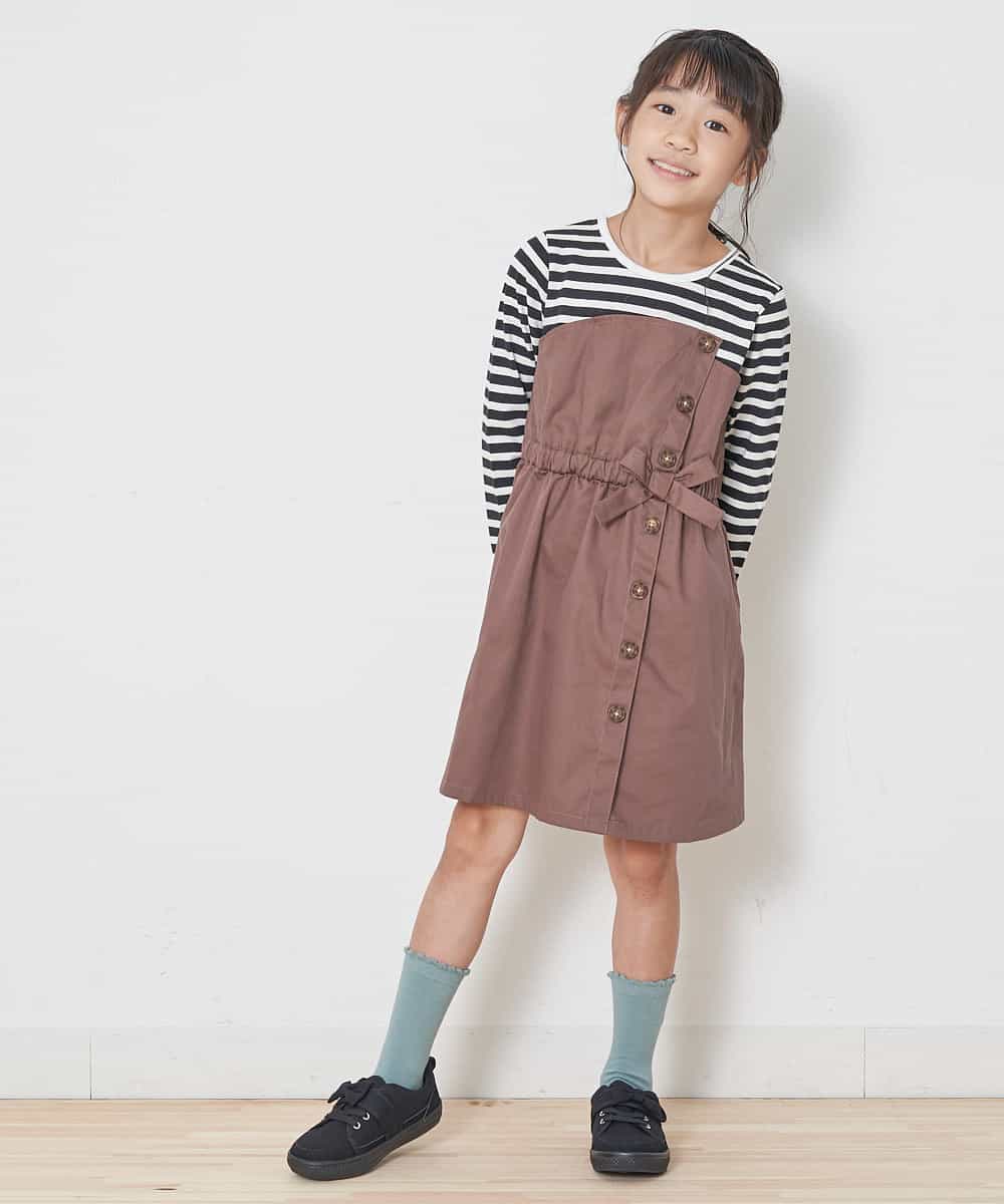 KJEJL04039 a.v.v KIDS(アー・ヴェ・ヴェ) [160]アシメフロントデザインドッキングワンピース[WEB限定サイズ] ブラウン