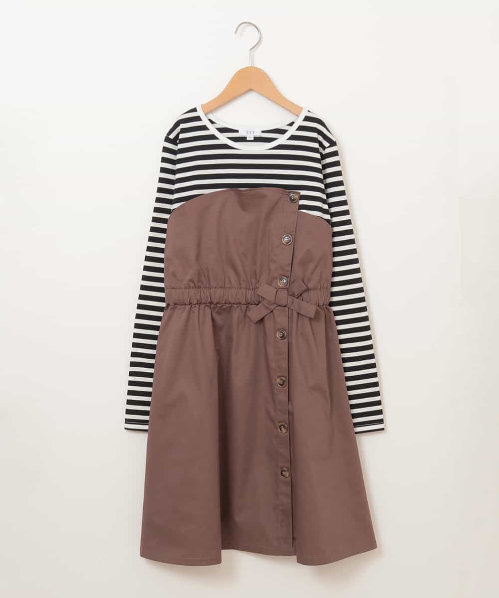 KJEJL04039 a.v.v KIDS(アー・ヴェ・ヴェ) [160]アシメフロントデザインドッキングワンピース[WEB限定サイズ] ブラウン