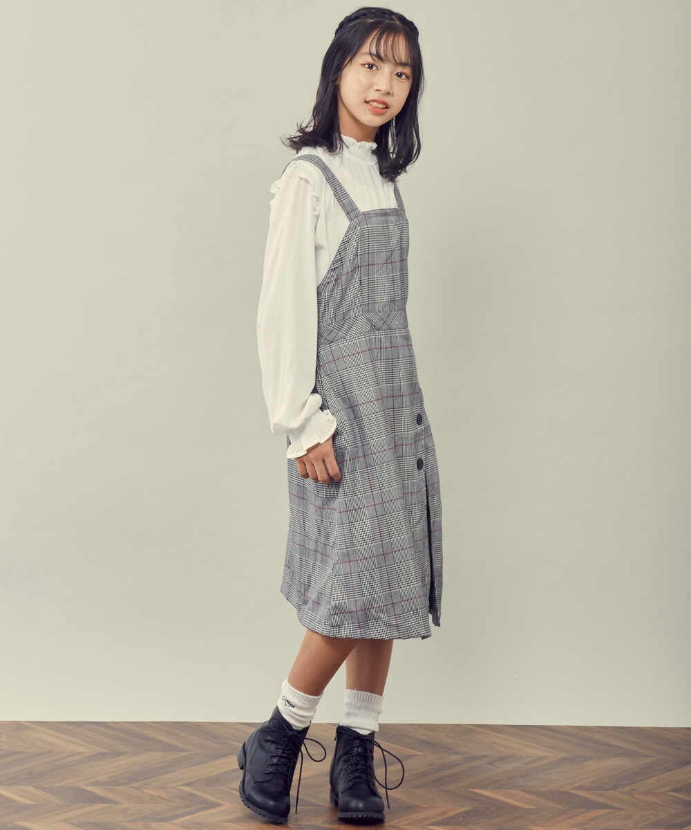 KJEJQ32049 a.v.v KIDS(アー・ヴェ・ヴェ) [140-150]アソートアシメデザインジャンパースカート ブラック