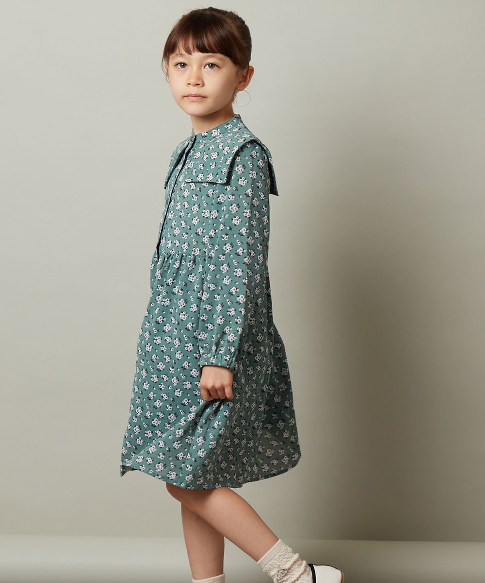 KJEJS30059 a.v.v KIDS(アー・ヴェ・ヴェ) [110-130]セーラーカラー花柄プリントワンピース グリーン