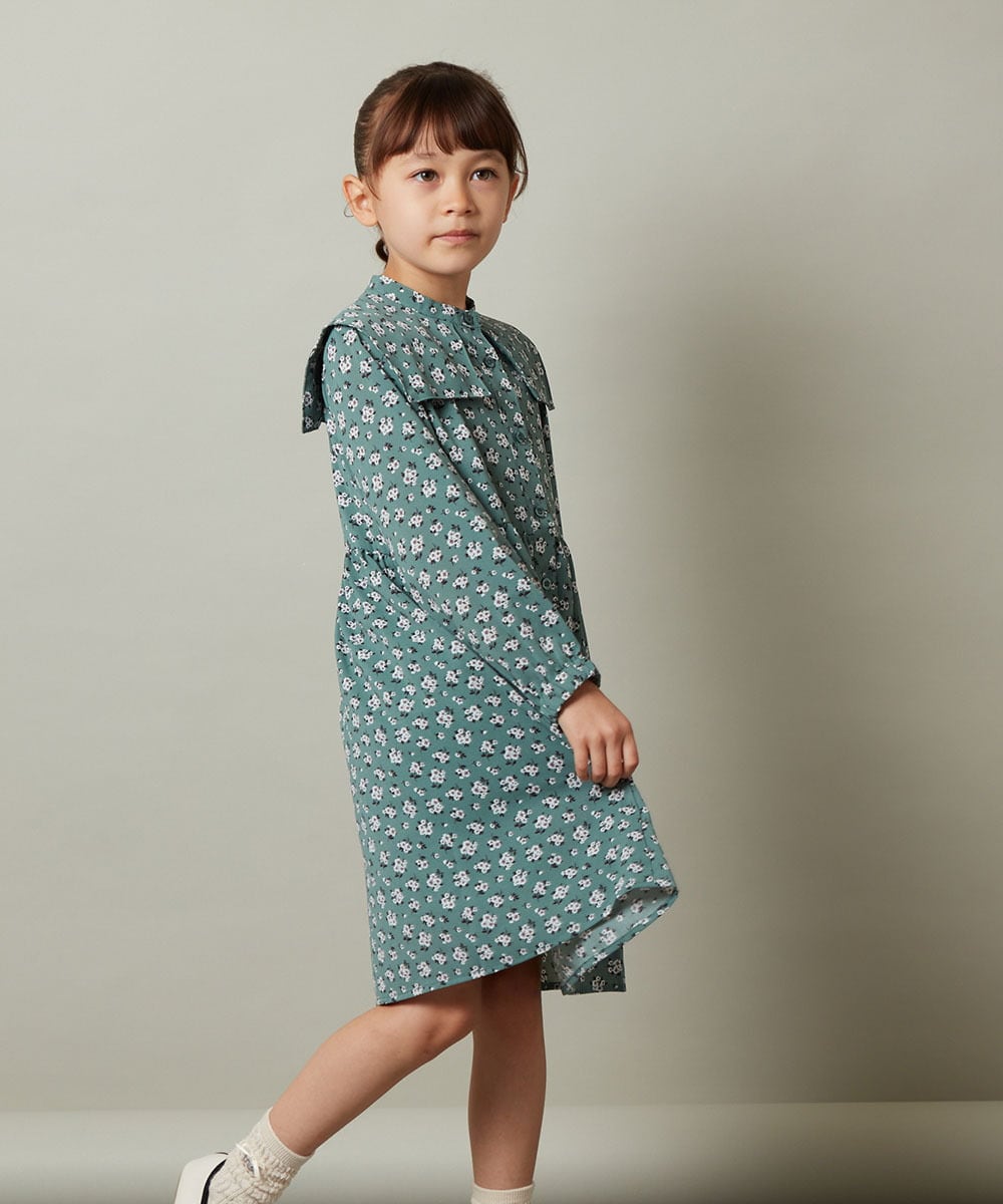 KJEJS30059 a.v.v KIDS(アー・ヴェ・ヴェ) [110-130]セーラーカラー花柄プリントワンピース グリーン
