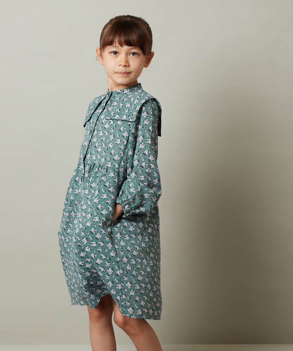KJEJS30059 a.v.v KIDS(アー・ヴェ・ヴェ) [110-130]セーラーカラー花柄プリントワンピース グリーン