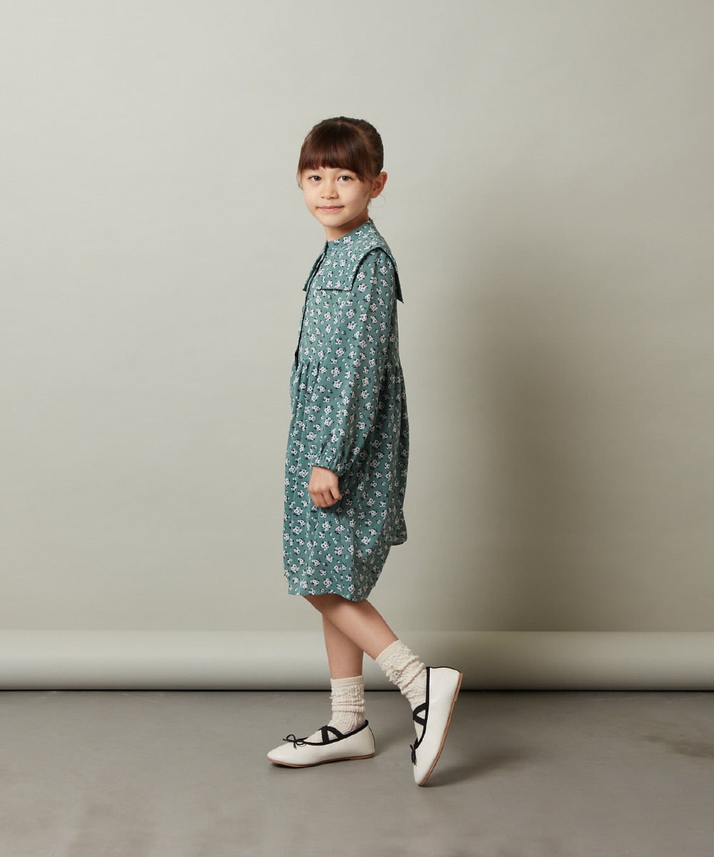 KJEJS30059 a.v.v KIDS(アー・ヴェ・ヴェ) [110-130]セーラーカラー花柄プリントワンピース グリーン