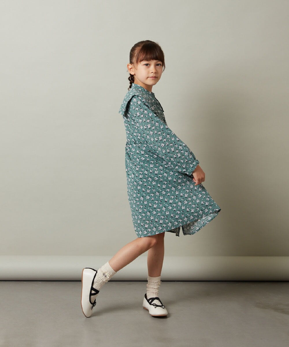 KJEJS30059 a.v.v KIDS(アー・ヴェ・ヴェ) [110-130]セーラーカラー花柄プリントワンピース グリーン