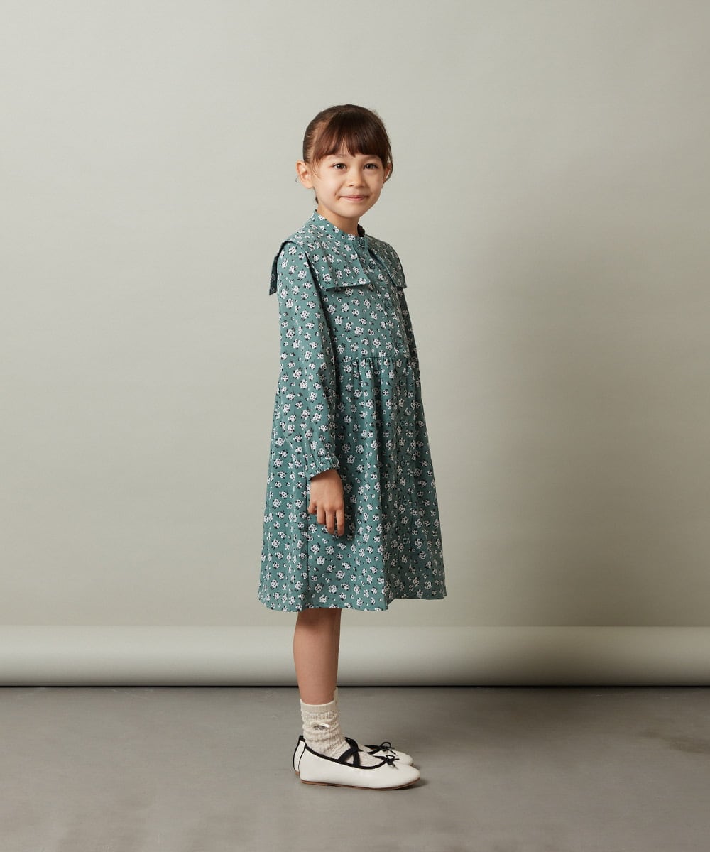 KJEJS30059 a.v.v KIDS(アー・ヴェ・ヴェ) [110-130]セーラーカラー花柄プリントワンピース グリーン