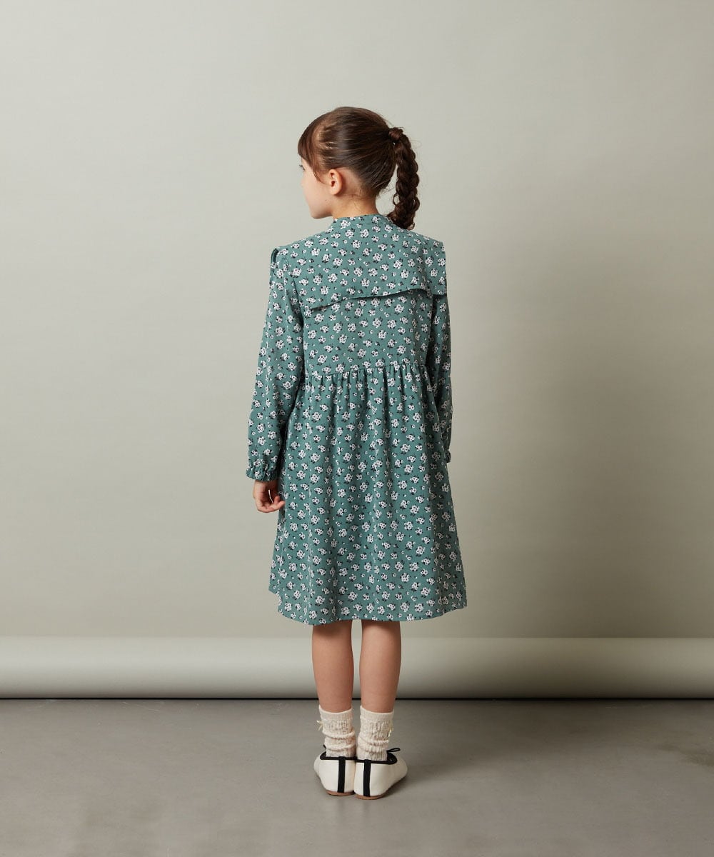 KJEJS30059 a.v.v KIDS(アー・ヴェ・ヴェ) [110-130]セーラーカラー花柄プリントワンピース グリーン