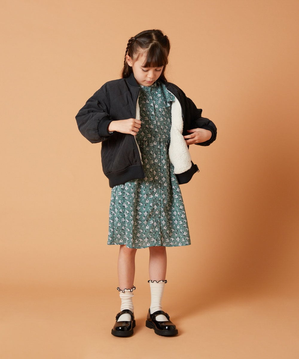 KJEJS30059 a.v.v KIDS(アー・ヴェ・ヴェ) [110-130]セーラーカラー花柄プリントワンピース グリーン