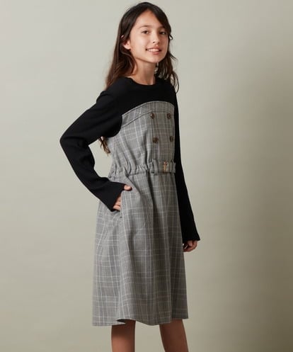 KJEJS31044 a.v.v KIDS [100-130]グレンチェックドッキングワンピ