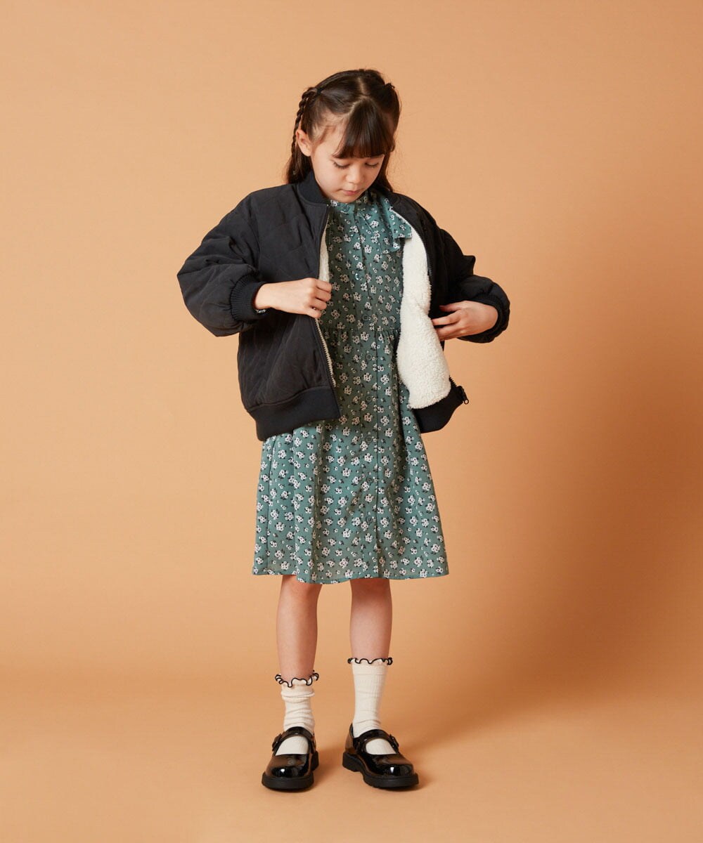 KJEJT30064 a.v.v KIDS(アー・ヴェ・ヴェ) [140-150]セーラーカラー花柄プリントワンピース ブラック