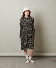 KJEJT30064 a.v.v KIDS(アー・ヴェ・ヴェ) [140-150]セーラーカラー花柄プリントワンピース ブラック