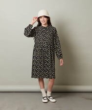 KJEJT30064 a.v.v KIDS(アー・ヴェ・ヴェ) [140-150]セーラーカラー花柄プリントワンピース ブラック