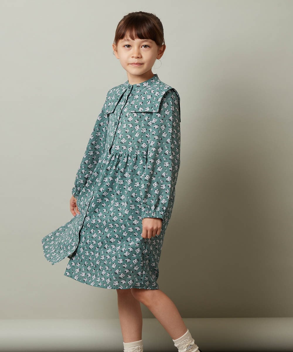 KJEJT30064 a.v.v KIDS(アー・ヴェ・ヴェ) [140-150]セーラーカラー花柄プリントワンピース ブラック
