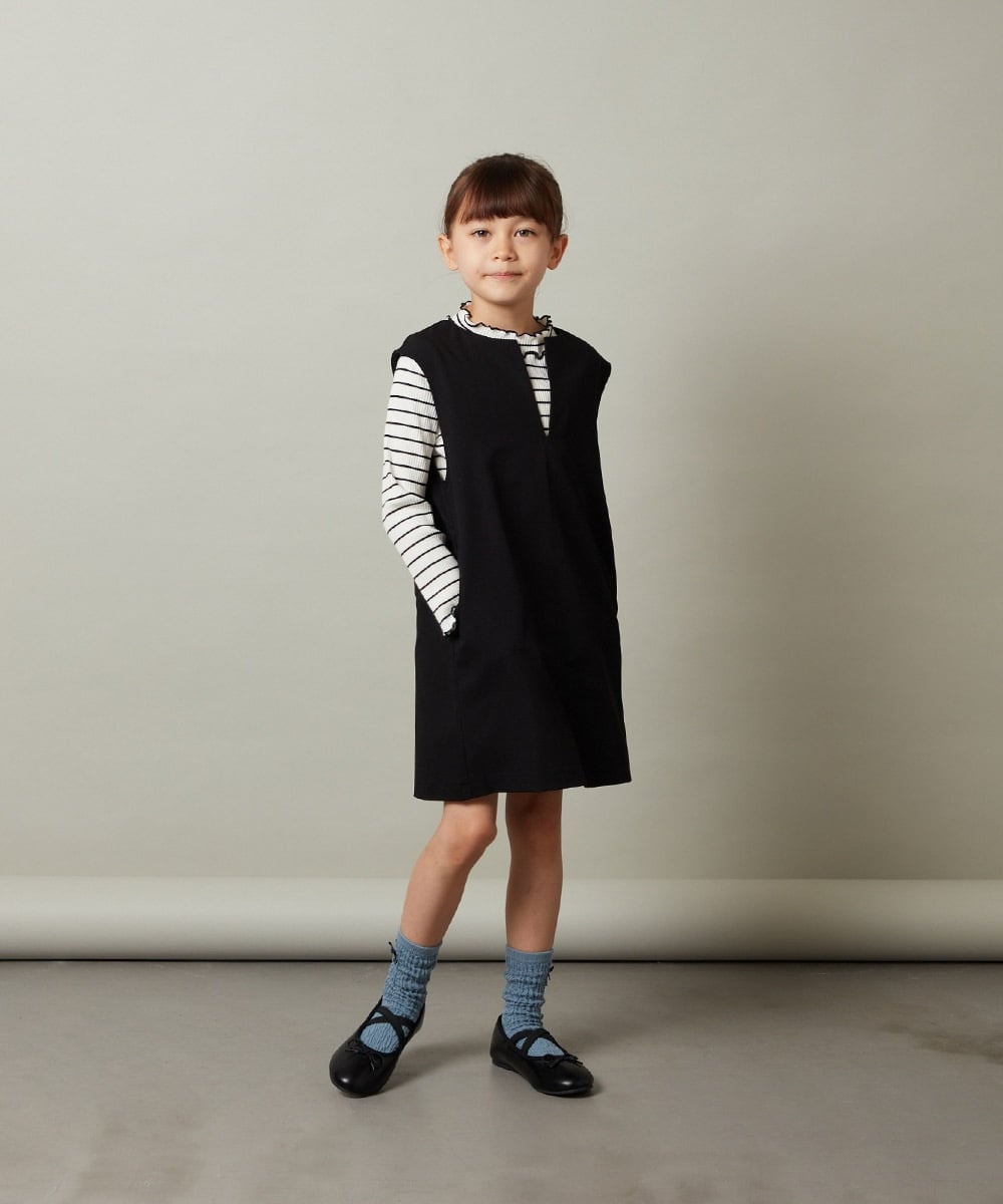 KJEJT34049 a.v.v KIDS(アー・ヴェ・ヴェ) [140-150]スリットネックアソートジャンパースカート ブラックレース