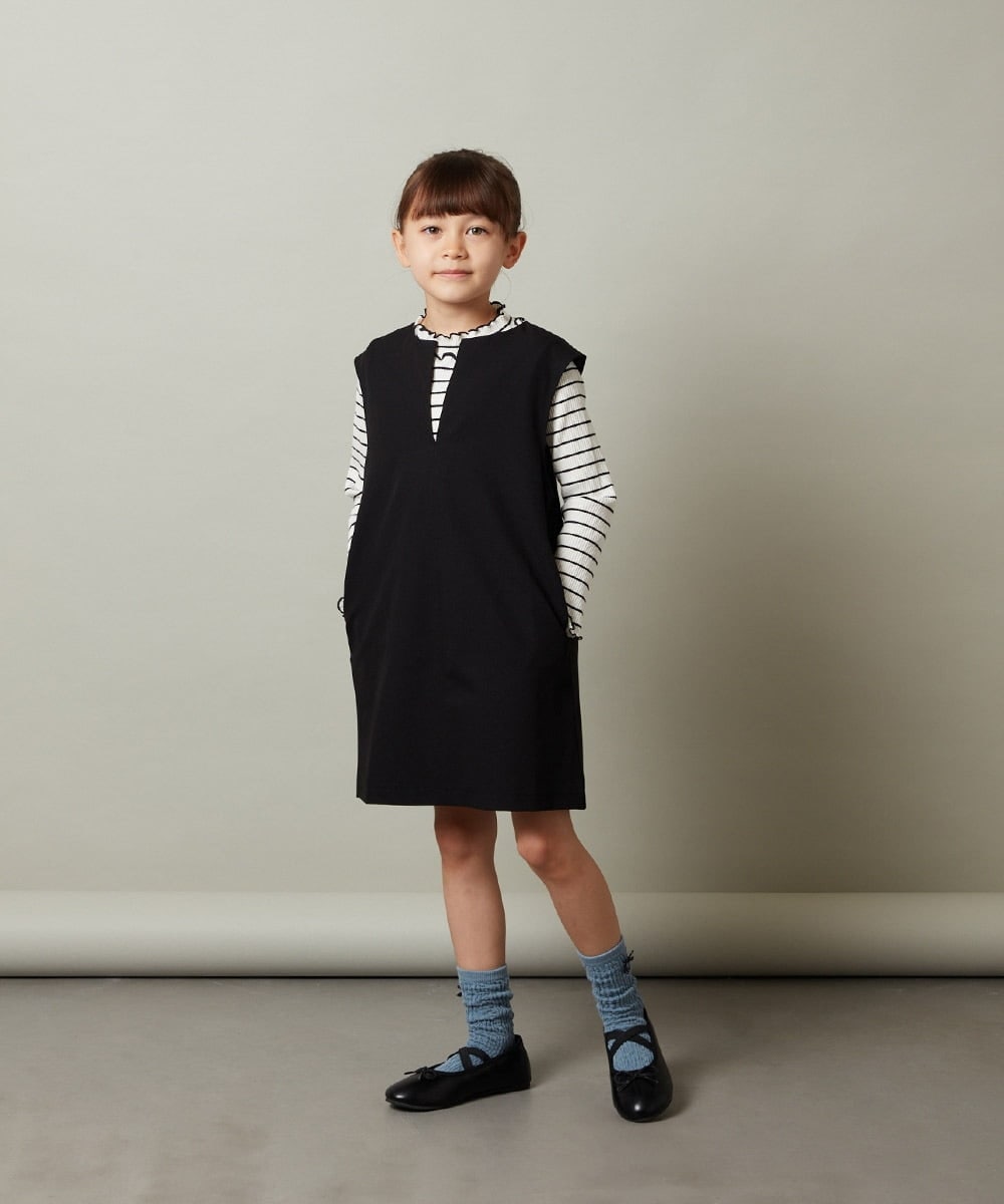 KJEJT34049 a.v.v KIDS(アー・ヴェ・ヴェ) [140-150]スリットネックアソートジャンパースカート ブラックレース