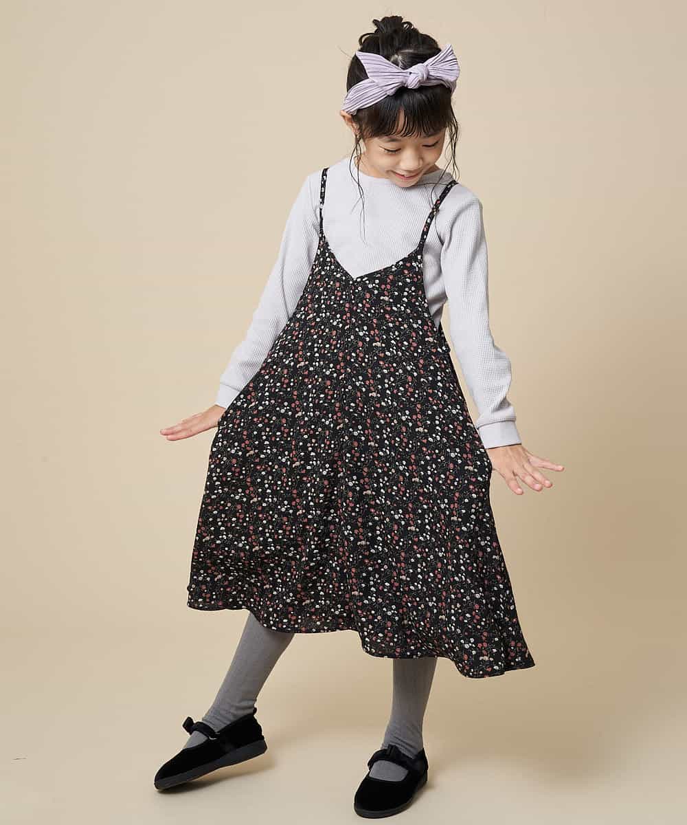 KJEKJ10034 a.v.v KIDS(アー・ヴェ・ヴェ) [100-130]フラワープリントキャミワンピース[WEB限定サイズ] ブラック