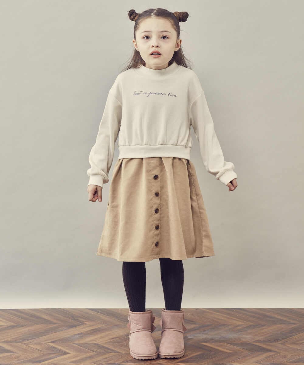KJEKP40039 a.v.v KIDS(アー・ヴェ・ヴェ) [100-130]ドッキングロゴワンピース ベージュ