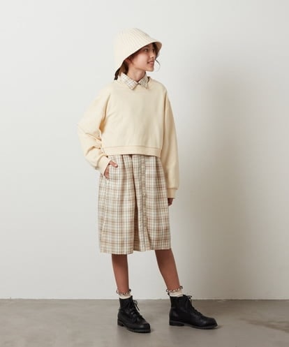 KJEKS40049 a.v.v KIDS [100-130]【2点セット】チェックシャツワンピ＆ショートプルオーバー