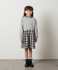 KJEKT40054 a.v.v KIDS(アー・ヴェ・ヴェ) [140-150]【2点セット】チェックシャツワンピ＆ショートプルオーバー ベージュ