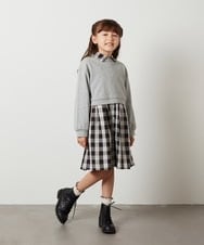 KJEKT40054 a.v.v KIDS(アー・ヴェ・ヴェ) [140-150]【2点セット】チェックシャツワンピ＆ショートプルオーバー ベージュ