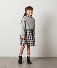 KJEKT40054 a.v.v KIDS(アー・ヴェ・ヴェ) [140-150]【2点セット】チェックシャツワンピ＆ショートプルオーバー ブラック