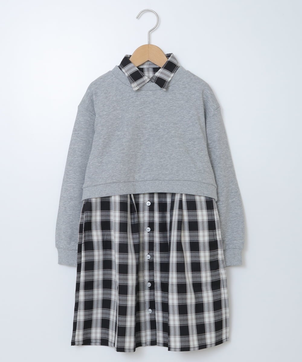KJEKT40054 a.v.v KIDS(アー・ヴェ・ヴェ) [140-150]【2点セット】チェックシャツワンピ＆ショートプルオーバー ブラック