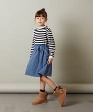 KJEKT42039 a.v.v KIDS(アー・ヴェ・ヴェ) [140-150]ボーダードッキングワンピース ライトブルー