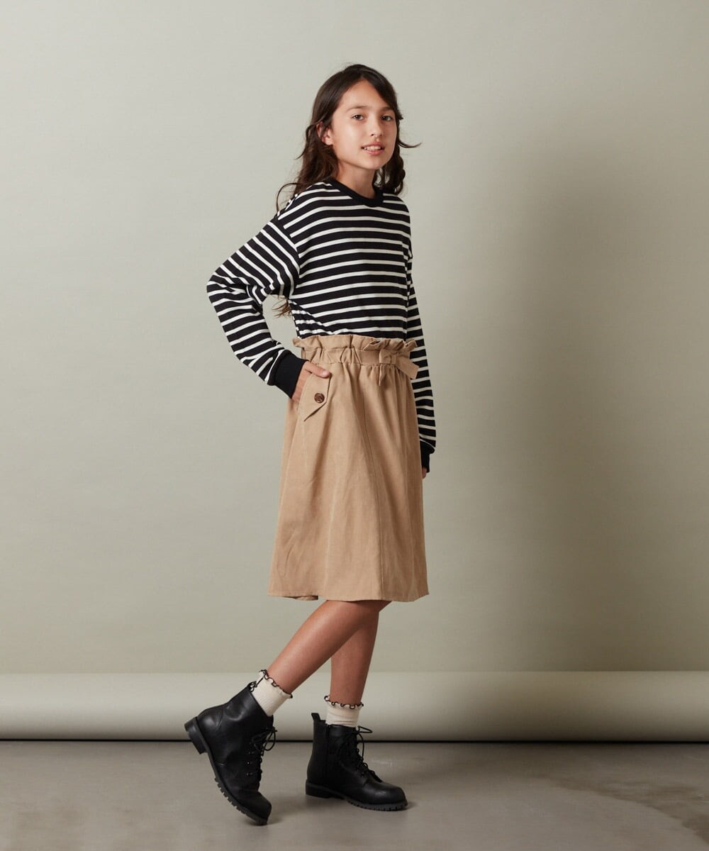 KJEKT42039 a.v.v KIDS(アー・ヴェ・ヴェ) [140-150]ボーダードッキングワンピース ベージュ