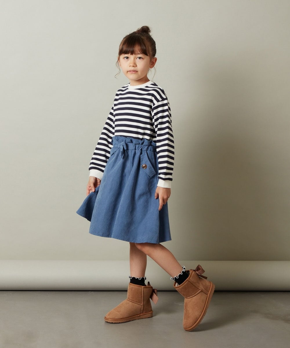 KJEKT42039 a.v.v KIDS(アー・ヴェ・ヴェ) [140-150]ボーダードッキングワンピース ベージュ