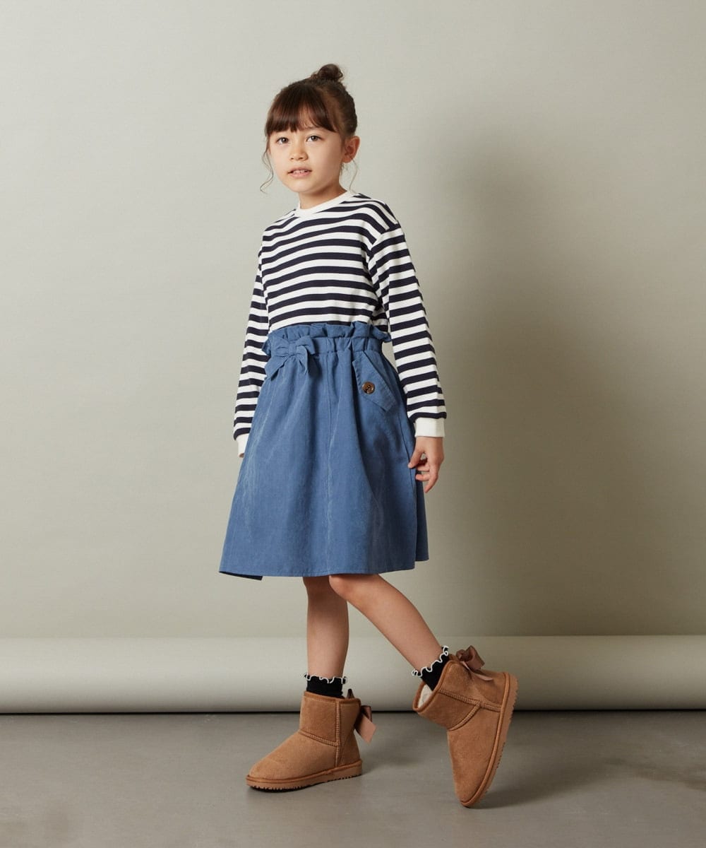 KJEKT42039 a.v.v KIDS(アー・ヴェ・ヴェ) [140-150]ボーダードッキングワンピース ベージュ