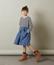 KJEKT42039 a.v.v KIDS(アー・ヴェ・ヴェ) [140-150]ボーダードッキングワンピース ベージュ