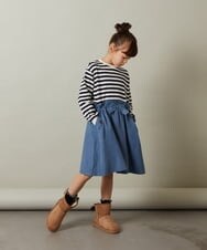 KJEKT42039 a.v.v KIDS(アー・ヴェ・ヴェ) [140-150]ボーダードッキングワンピース ベージュ