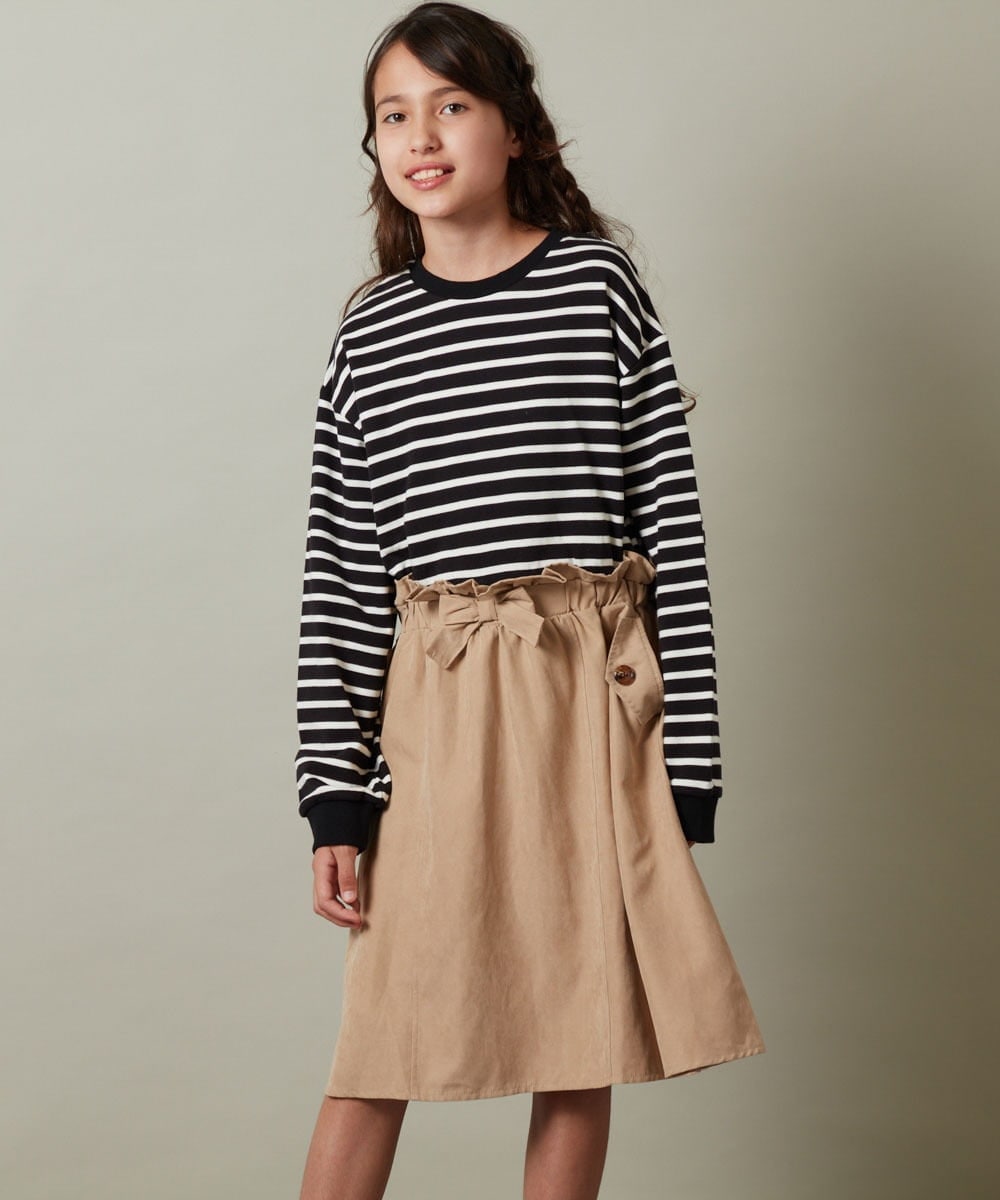 KJEKT42039 a.v.v KIDS(アー・ヴェ・ヴェ) [140-150]ボーダードッキングワンピース ベージュ