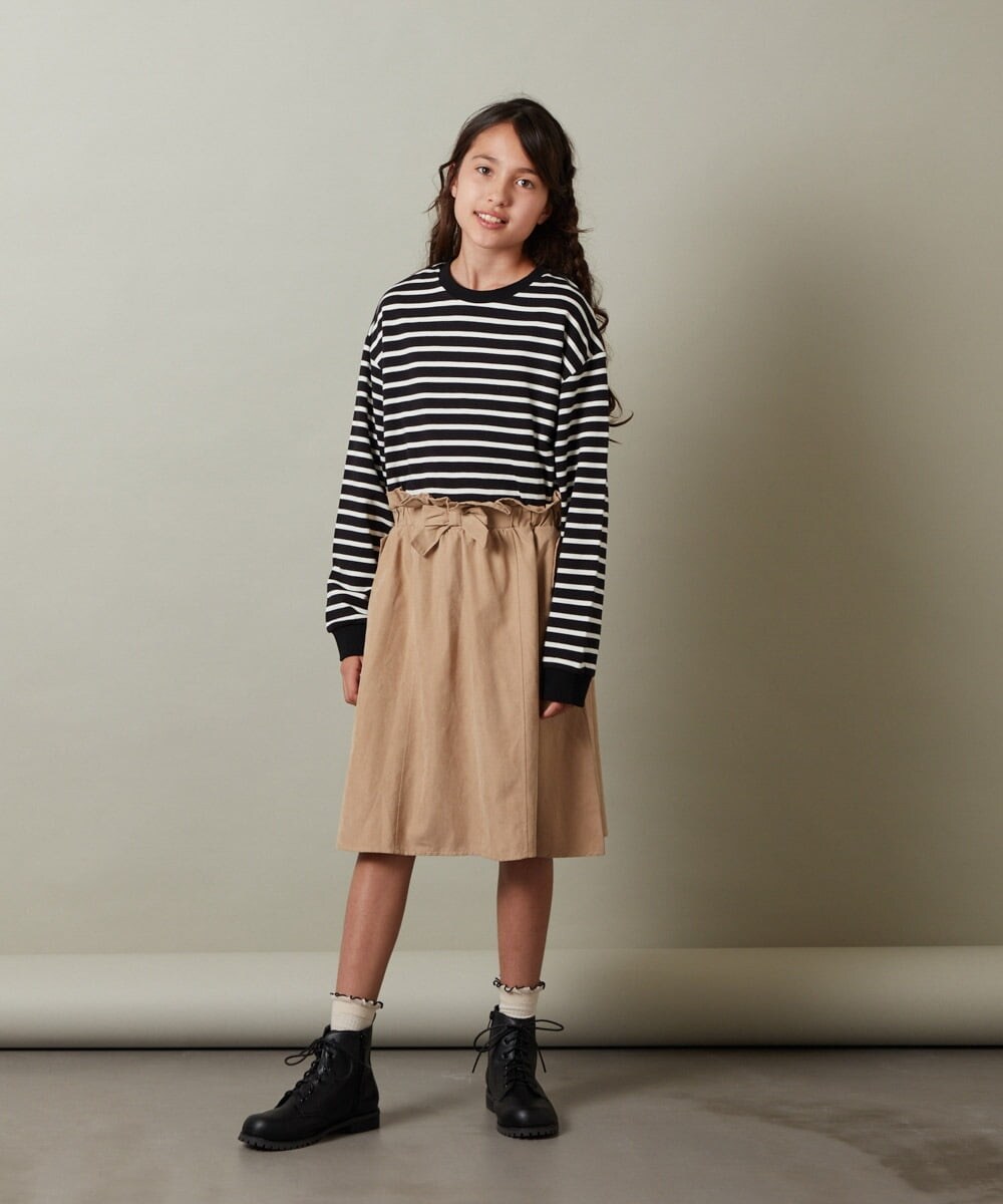 KJEKT42039 a.v.v KIDS(アー・ヴェ・ヴェ) [140-150]ボーダードッキングワンピース ベージュ