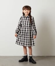 KJEKU40055 a.v.v KIDS(アー・ヴェ・ヴェ) [160]【2点セット】チェックシャツワンピ＆ショートプルオーバー ベージュ