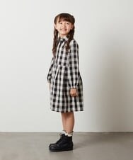 KJEKU40055 a.v.v KIDS(アー・ヴェ・ヴェ) [160]【2点セット】チェックシャツワンピ＆ショートプルオーバー ベージュ