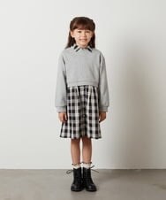 KJEKU40055 a.v.v KIDS(アー・ヴェ・ヴェ) [160]【2点セット】チェックシャツワンピ＆ショートプルオーバー ブラック